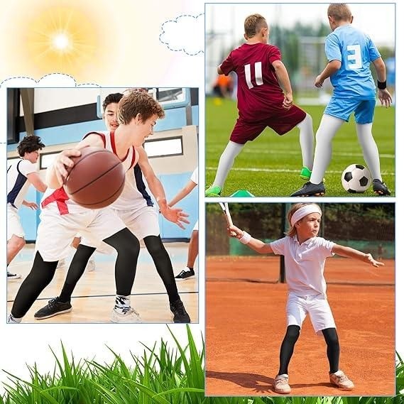 Set of 2 Boys XS White, Black Compression Leggings Youth Athletic Basketball Ru
