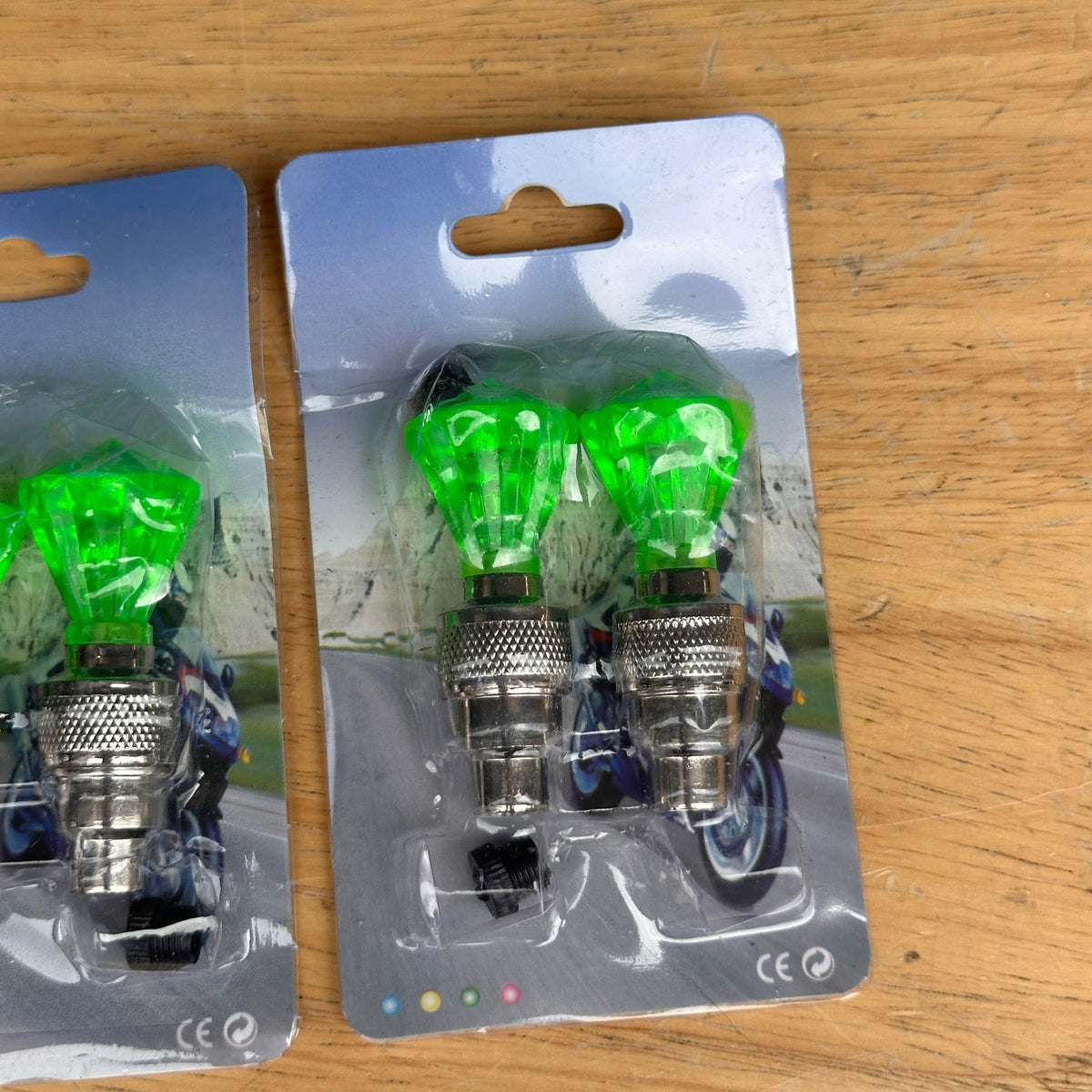 Lot of 2 LED Diamond Gem Green Tire Wheels Valve Stem Caps Car Truck Bike Moto