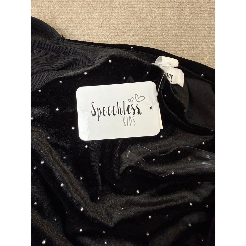 MSRP $74 Speechless Girls' 8 Black Velvet Pearl-Embellished Jumpsuit Long She