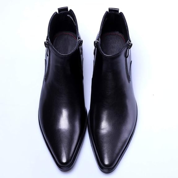 Santimon Mens US 6-10 Black Ankle Genuine Leather Zipper Pointed Toe Casual Boot