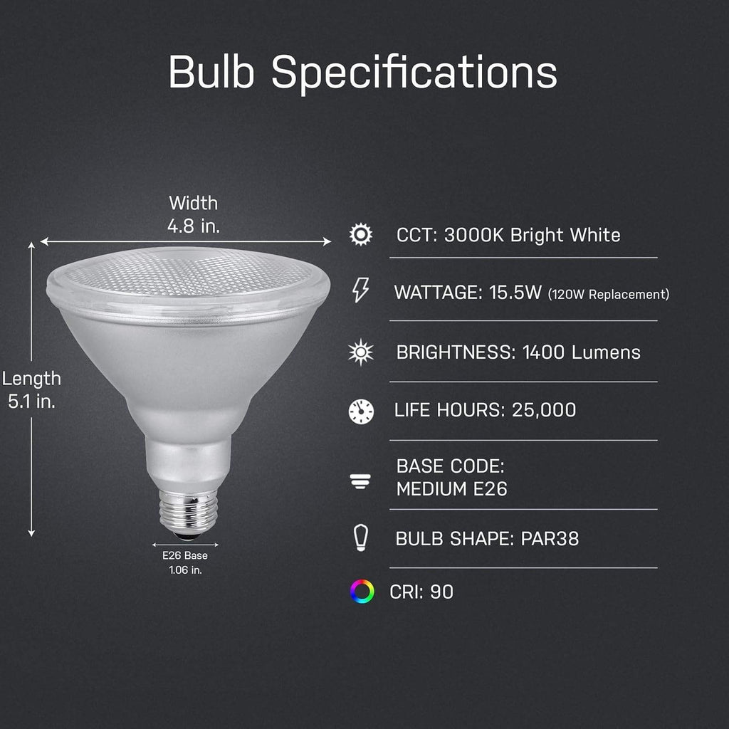 Feit Electric PAR38 LED Bulb, 120W Eq, Non Dimmable, 3000k Bright White, 1400 L