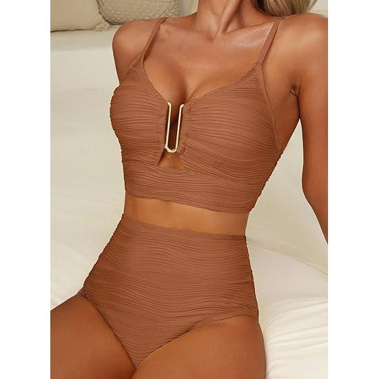 MSRP $49 Herseas S Caramel 2 Piece Bikini Set U-Wire Cutout Popular Swimsuit Hi