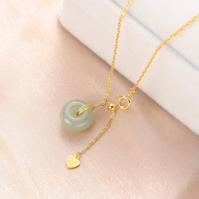 Jade Necklace 14K Gold Plated Green Pendant Jewelry for Women
