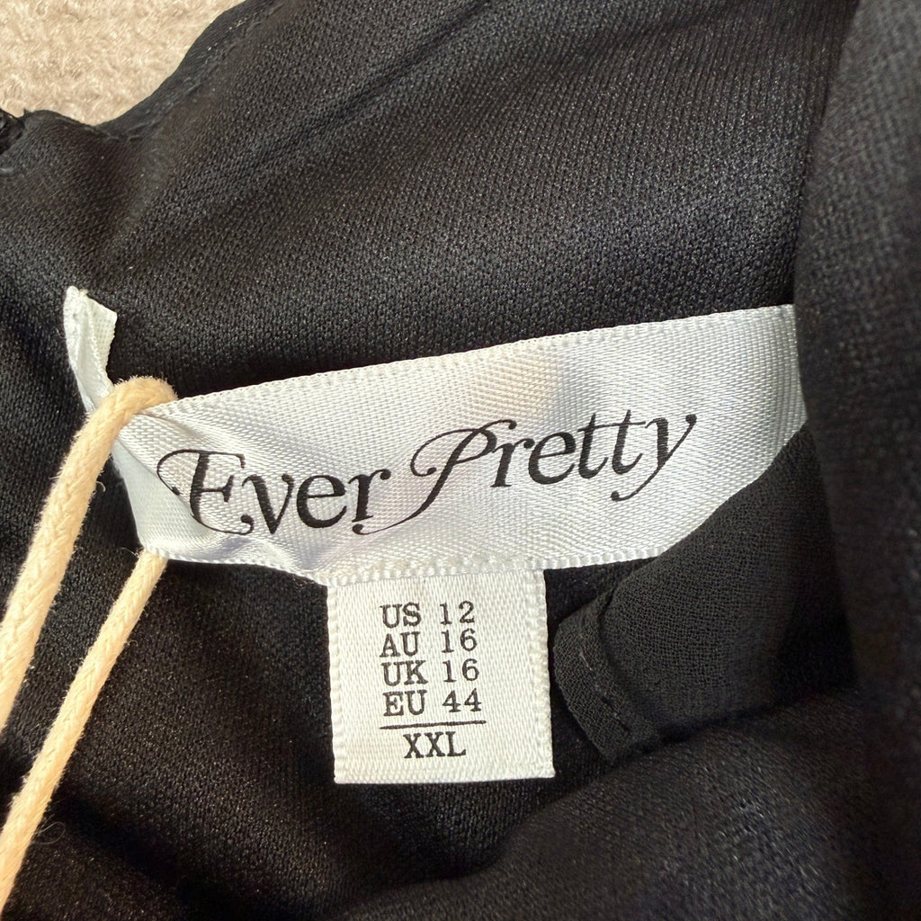 MSRP $86 Ever-Pretty Women's XXL Black Chiffon V-neck Ruched Waist A-line Ball