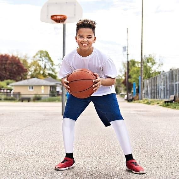Set of 2 Boys XS White, Black Compression Leggings Youth Athletic Basketball Ru