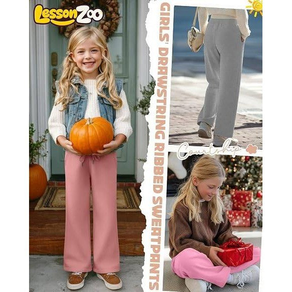 MSRP $70 LessonZoo 4 Pack Girls XL Wide Leg Sweatpants w/ Pockets Baggy Drawst
