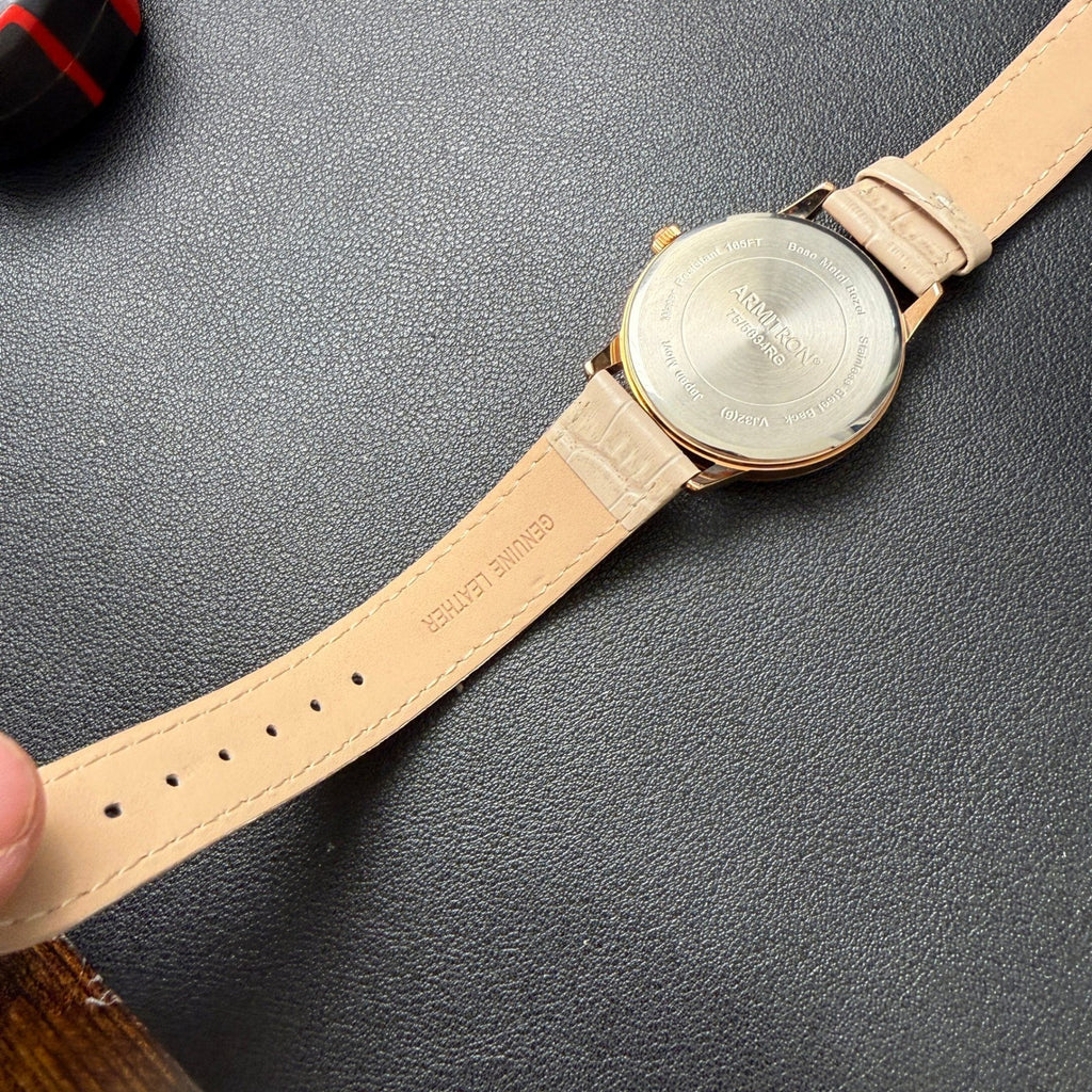 Armitron Womens 75/5834RG Rose Gold Tone Crystal Leather Strap Watch New Batter
