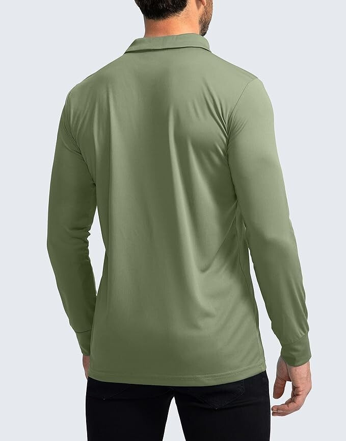 Lands' End Men's Long Sleeve Interlock Cotton Polo Shirt Simple Olive M-XL Regul