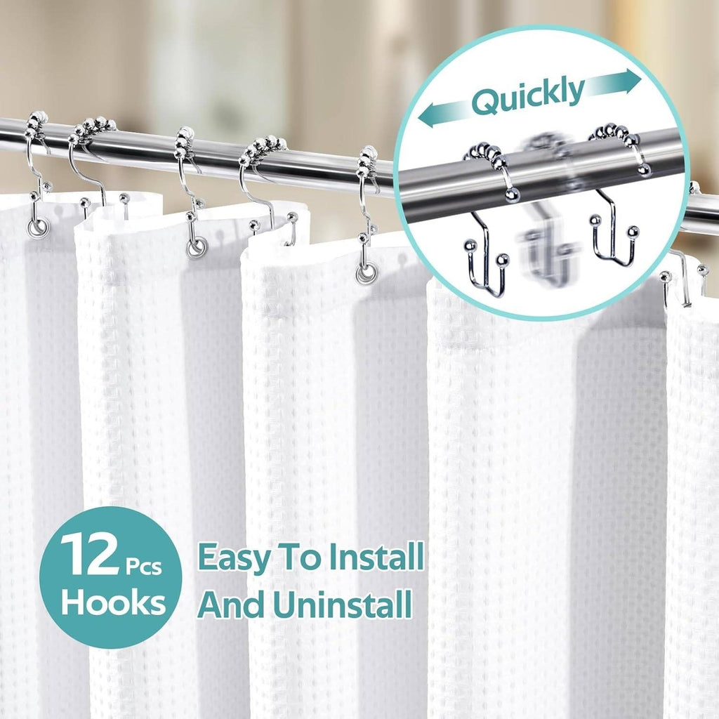 Vipfree 3 in 1 Shower Curtain Set White 72" x 72" (3 Panels), Waffle Shower