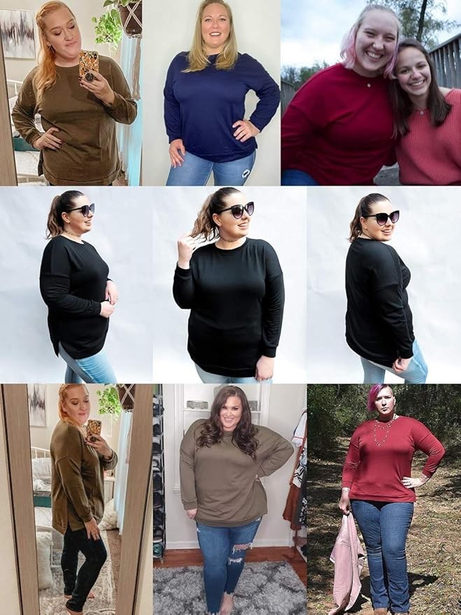 DOLNINE Plus-Size 14W-16W Womens Casual Sweatshirt Top Side Slit Pullover Shirt