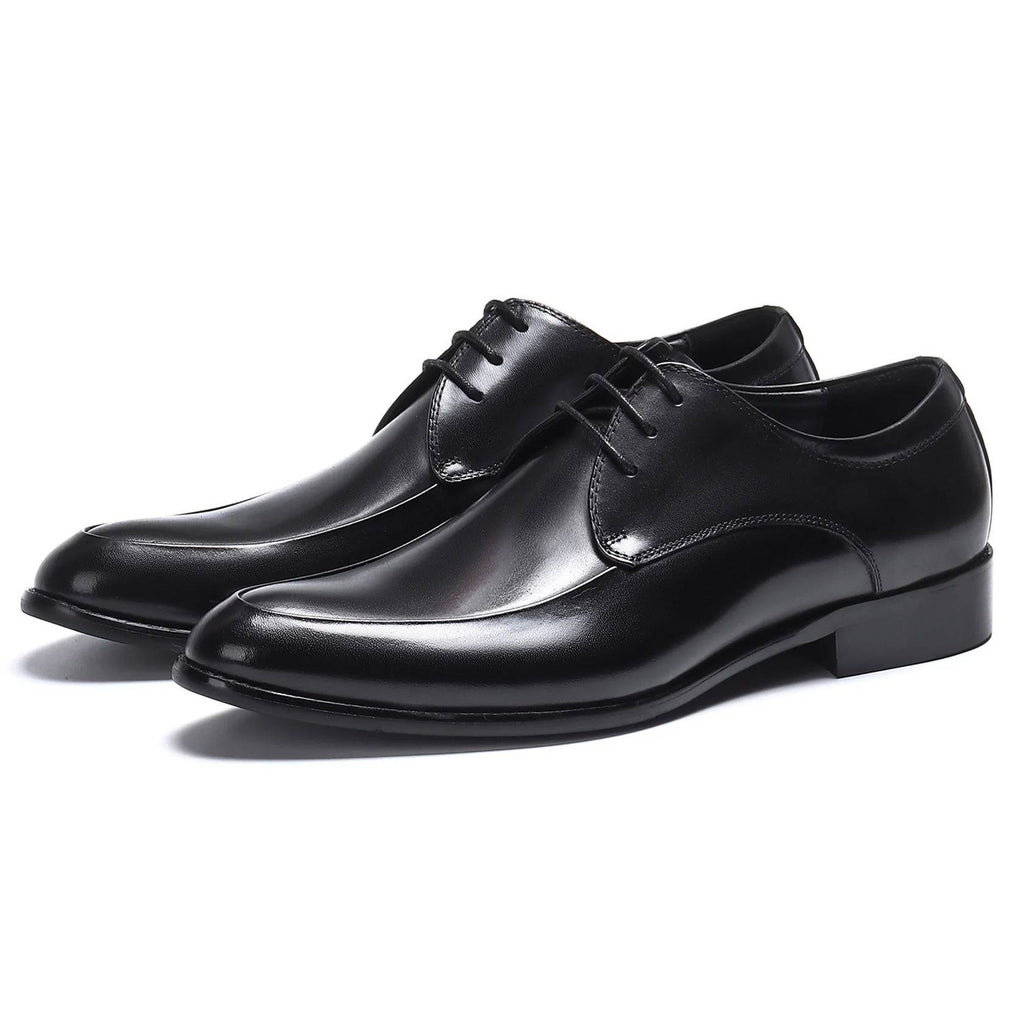 Santimon Men's US 8.5 Black Leather Formal Derby Lace Up Dress Shoes