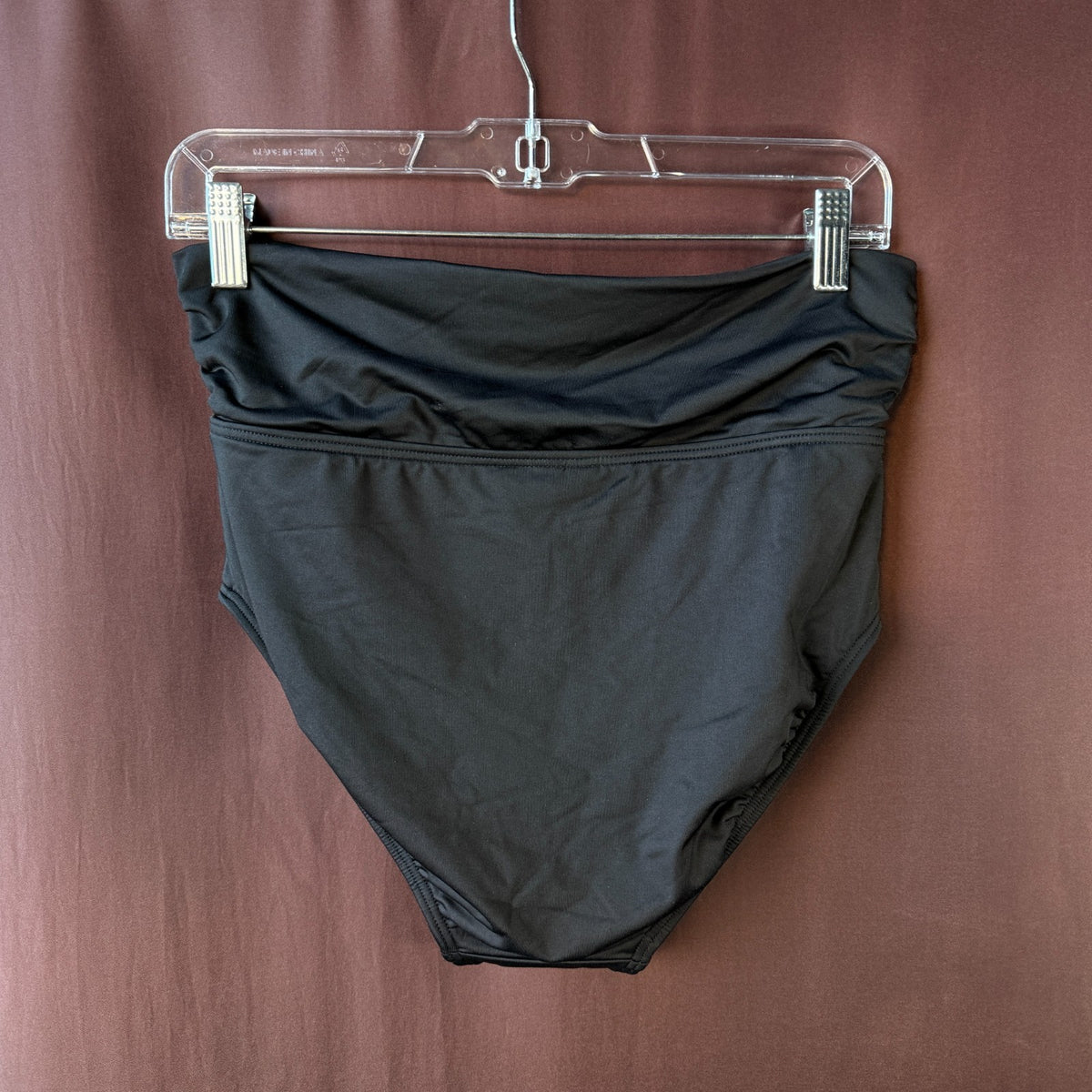Lands' End Women's S LONG Bikini Swim Bottoms Fold Over Mid Waist Black Chlorine
