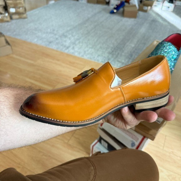 Santimon Men's US 7 Tan Classic Plain Tassel Loafers Casual Slip On Shoes