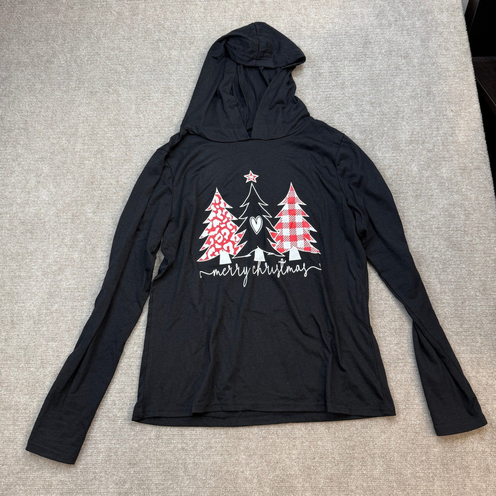 MSRP $27 LYEIAO Women's M Black Merry Christmas Hoodie Xmas Shirt Buffalo Plaid