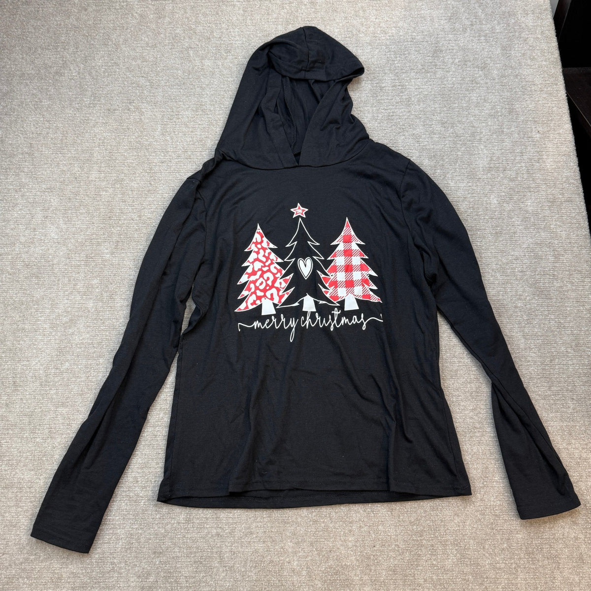 MSRP $27 LYEIAO Women's M Black Merry Christmas Hoodie Xmas Shirt Buffalo Plaid