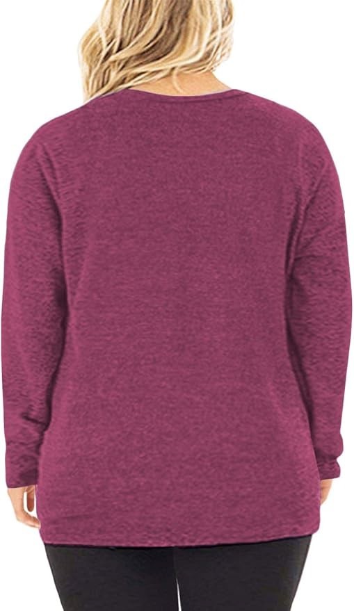 DOLNINE Womens Plus Size 14W Knotted Top Long Sleeve T-Shirt Loose Casual Blouse