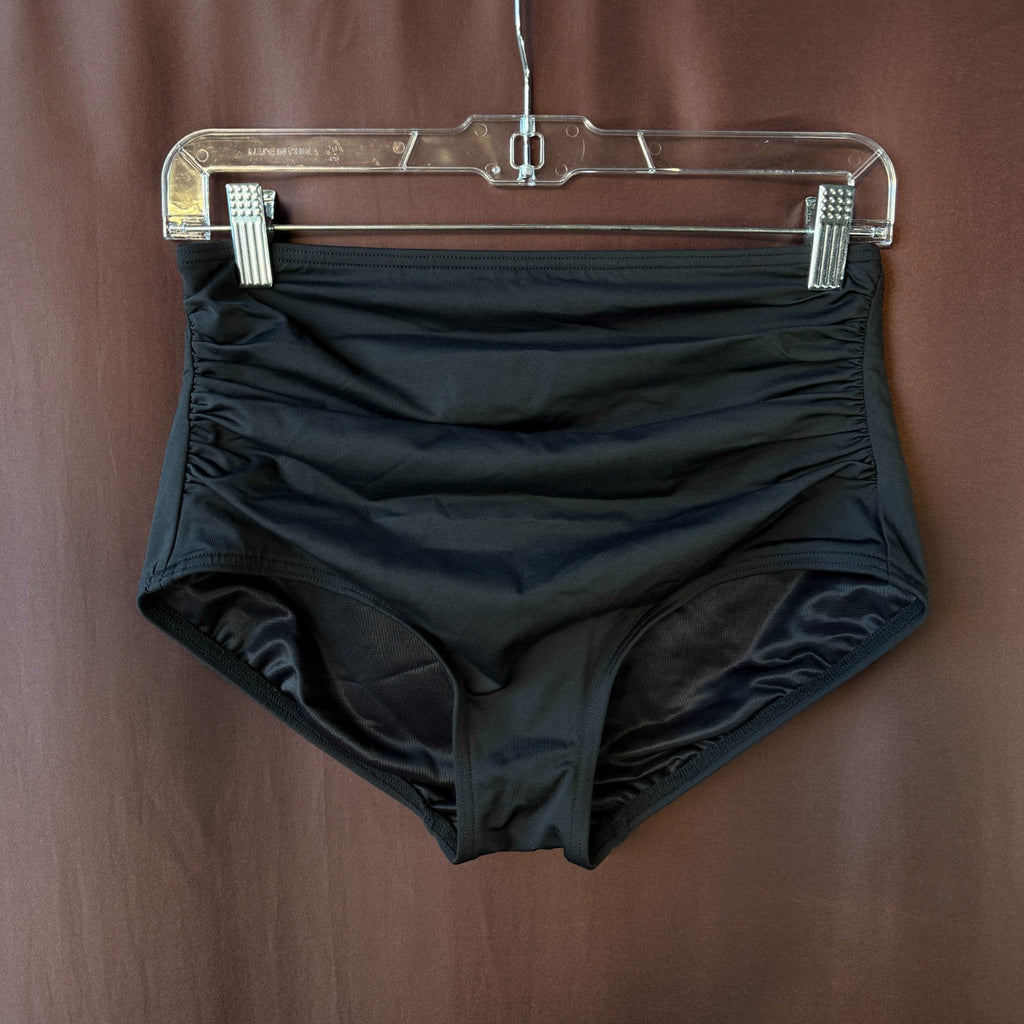 Lands' End Women's L LONG Ruched Retro High Waisted Bikini Swim Bottoms Tummy Co