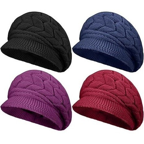 Set of 4 MSRP $33 Newcotte Women's Winter Hat Knitted Caps with Visor Warm Bean