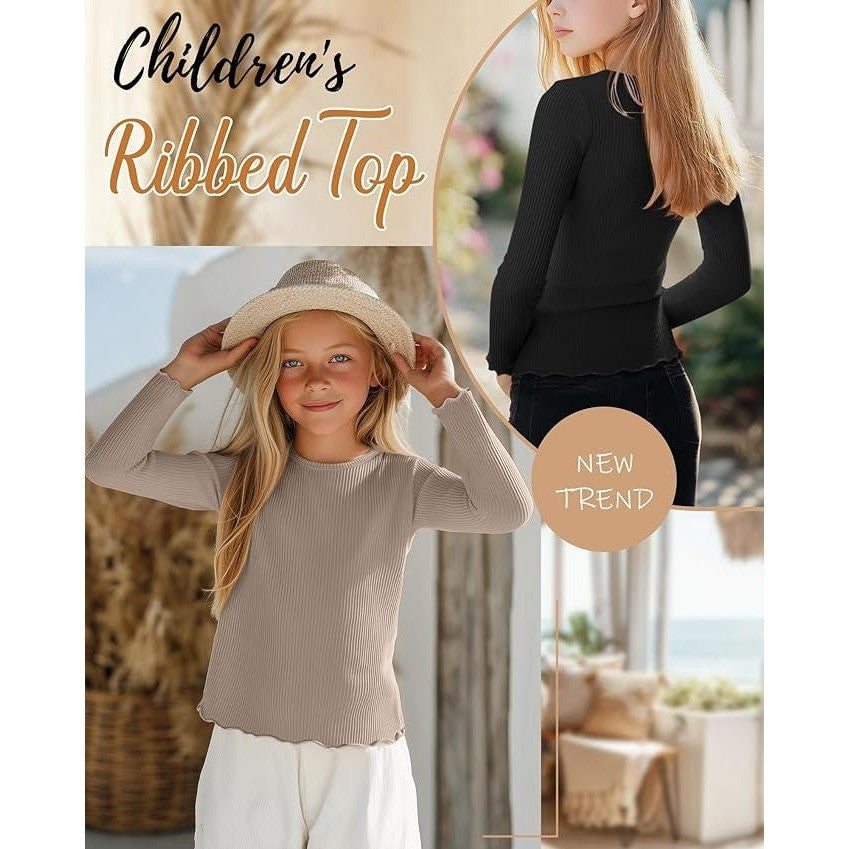 MSRP $47 LessonZoo 3 Pack Girls' 9-10Y Long Sleeve Tops Crewneck Ribbed