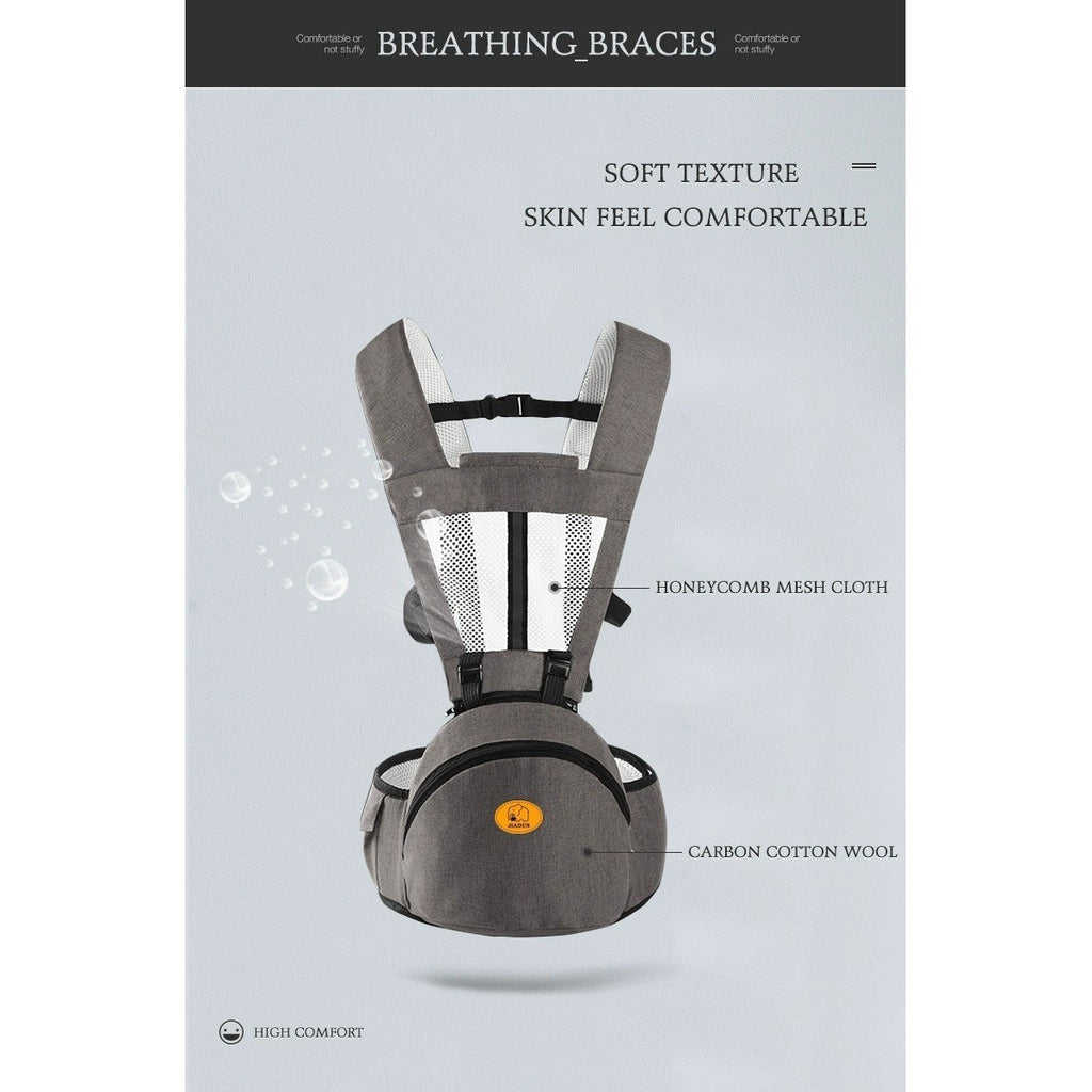 Ergonomic Dark Gray Baby Carrier for Newborn to Toddler with Waist Stool Diaper