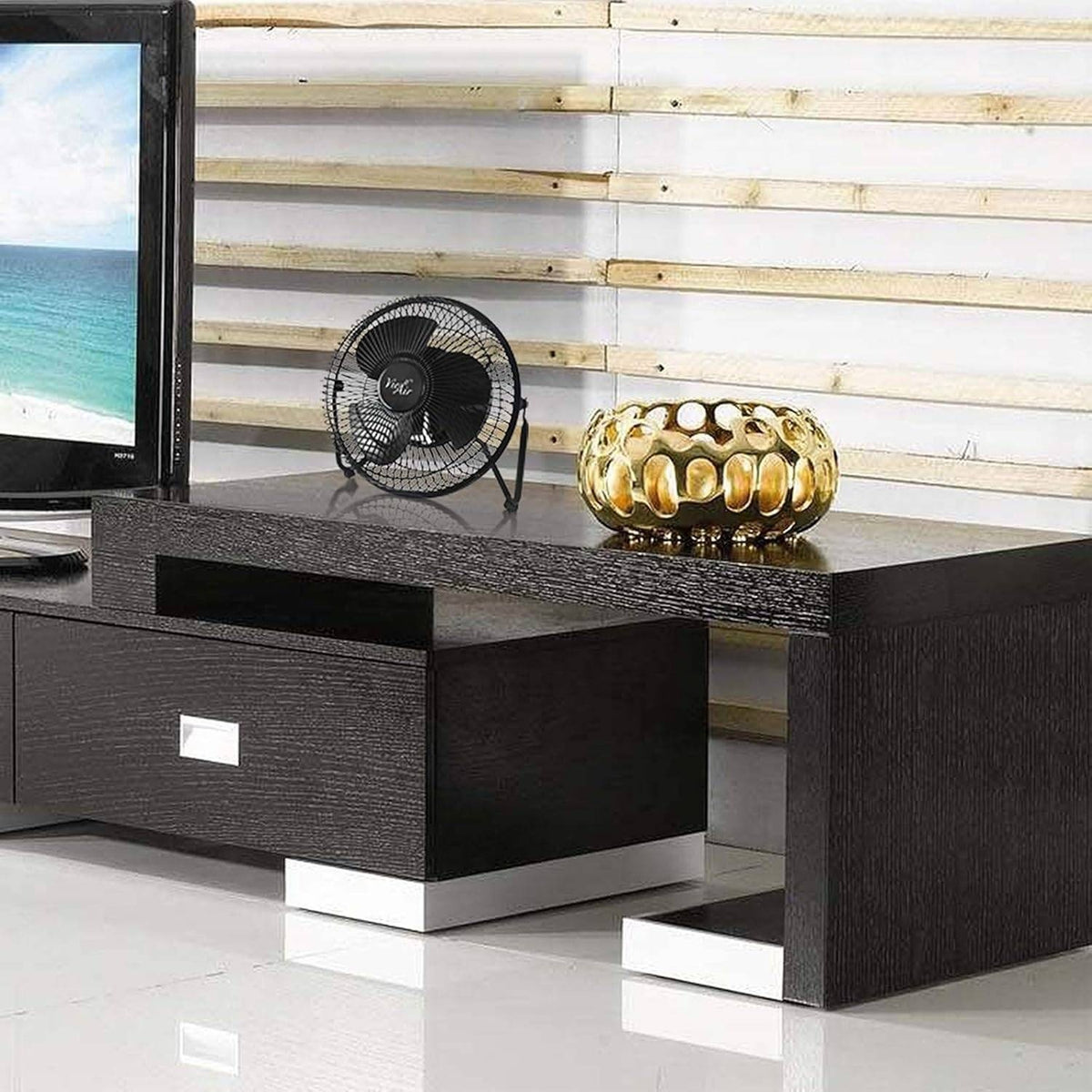 Vie Air 8" High Velocity Metal Desk and Floor Fan, Black