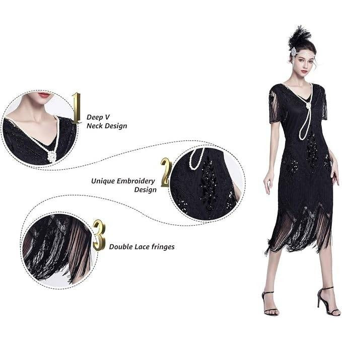 MSRP $38 JICAGOM Women's M Flapper Dress 1920s Gatsby Roaring 20s Great 1920