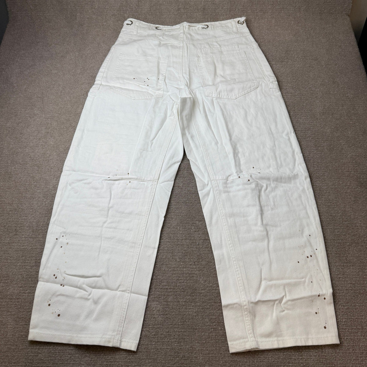 PLNOTME Womens 8 White Baggy Barrel Horseshoe Jeans Wide Leg Patchwork