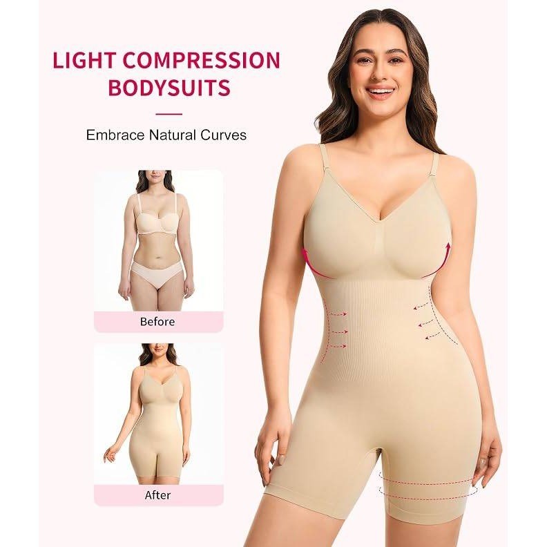 MSRP $26 Gotoly Women's M-L V-neck Shapewear Bodysuit Tummy Control Seaml