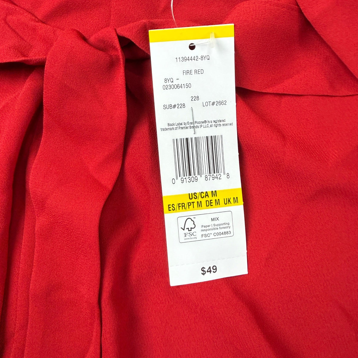 MSRP $49 Black Label by Evan-Picone Womens M Fire Red Split Tie Neck Blouse