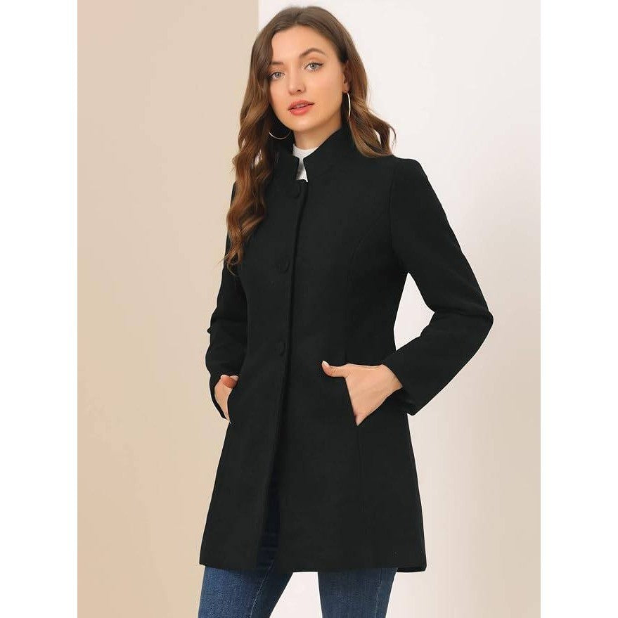 MSRP $93 Allegra K Women's S Winter Overcoat Mid-Long Stand Collar Single Brea