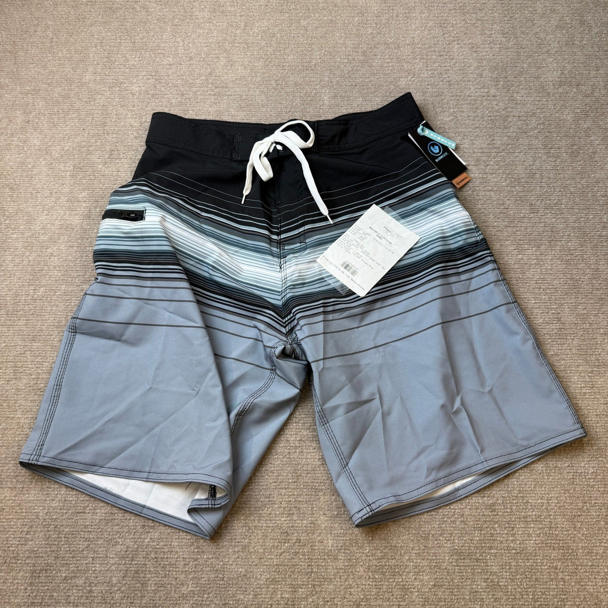 MSRP $44 Burnside Mens 32 Black/Slate Blue 9 1/2" Striped Board Shorts