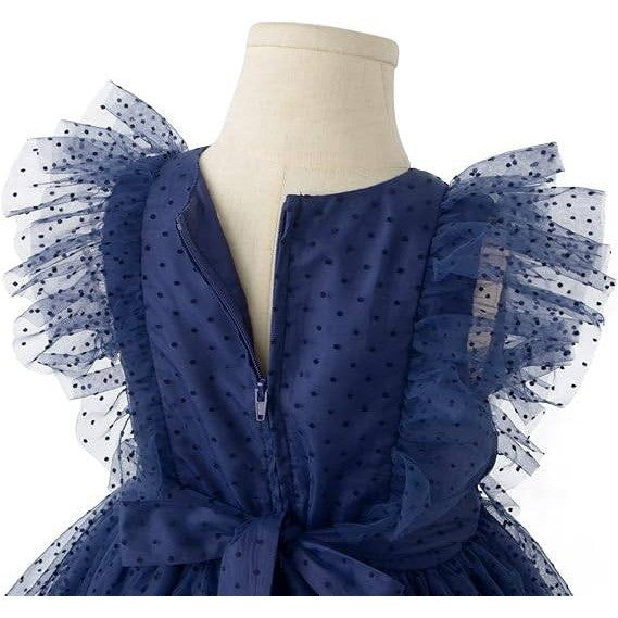 NWT Peaches Petal 2T Navy Flower Girl Toddler Dress Ruffled Sleeve Tulle Dress