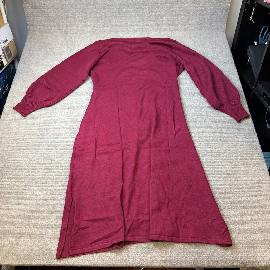 MSRP $96 Maia Womens 1X Wine Long Sleeve Sweater Dress Belted