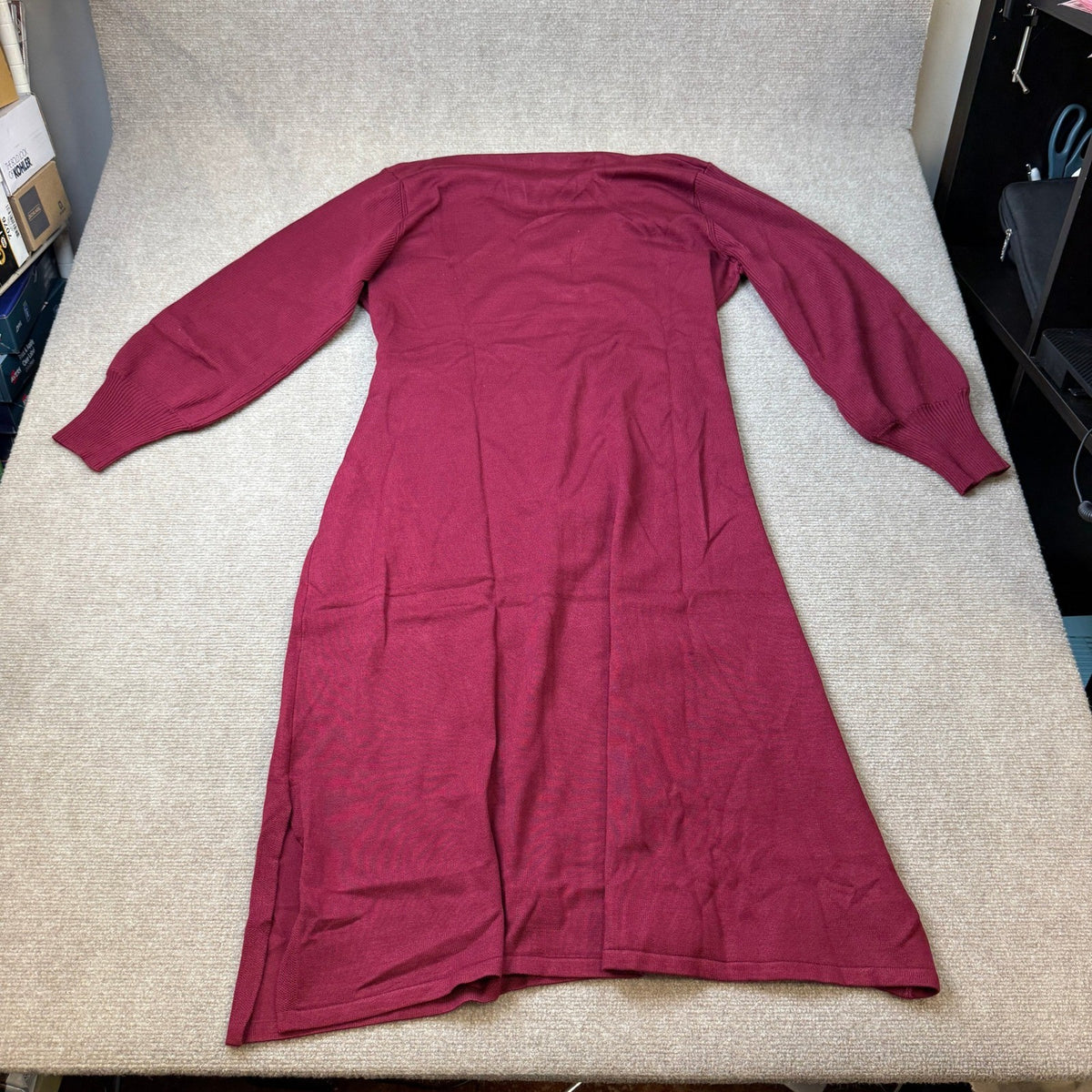 MSRP $96 Maia Womens 1X Wine Long Sleeve Sweater Dress Belted