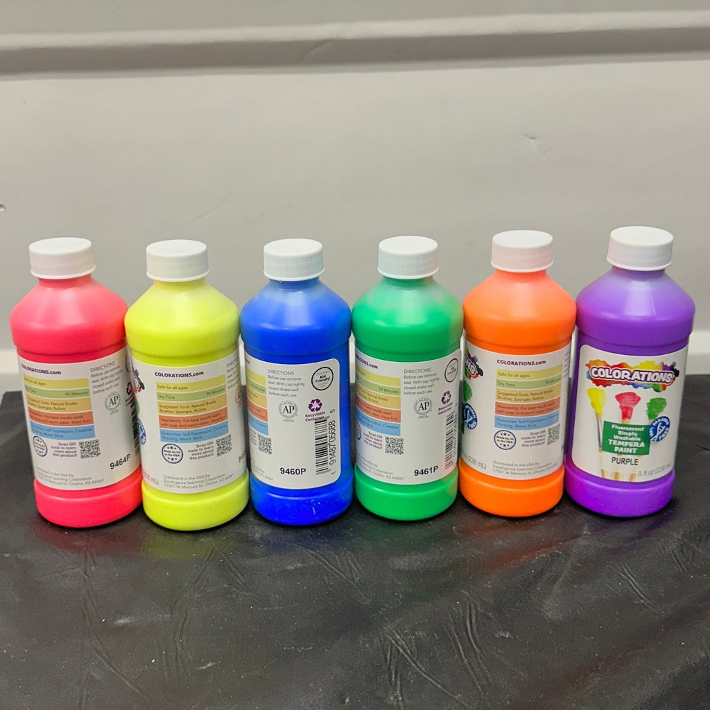 Set of 6 Colorations Paraben-Free Fluorescent Simply Washable Tempera Paint 8 o
