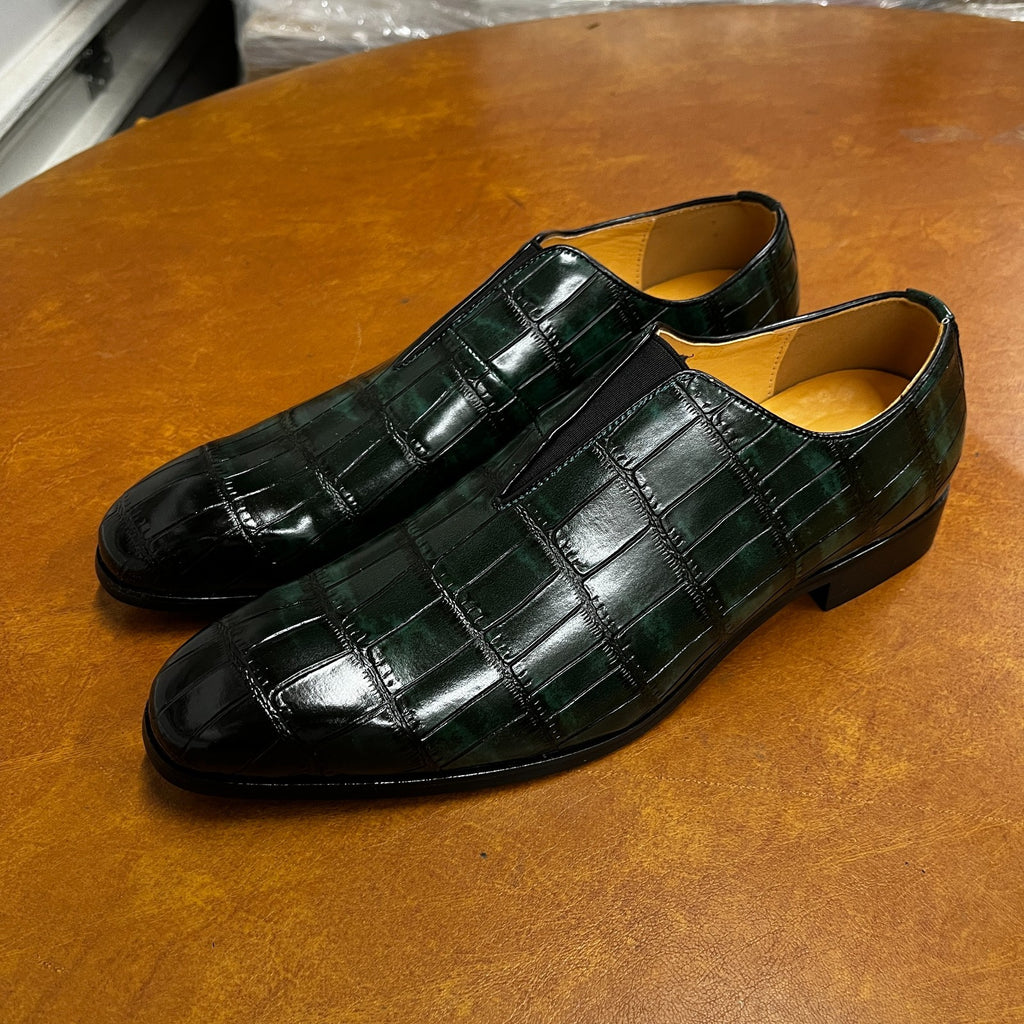 Santimon Men's US 8 - 10 Green Smoking Loafers Checkered Slip On Dress Casual