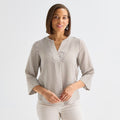 MSRP $48 Liz Claiborne Womens XXL Coffee Bias Split 3/4 Sleeve Tunic Top Crew N