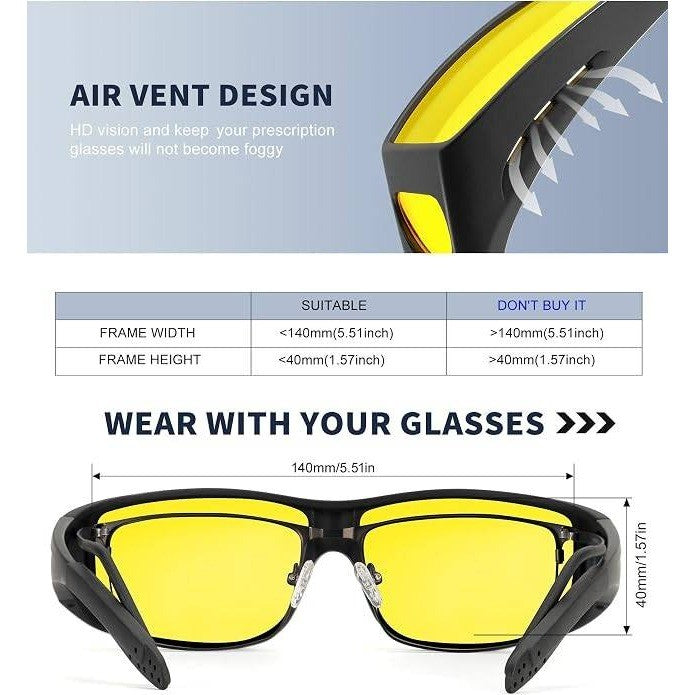 MSRP $23 KALIYADI 3 Pair Night Vision Glasses Fit Over Wrap Around Glasses Anti