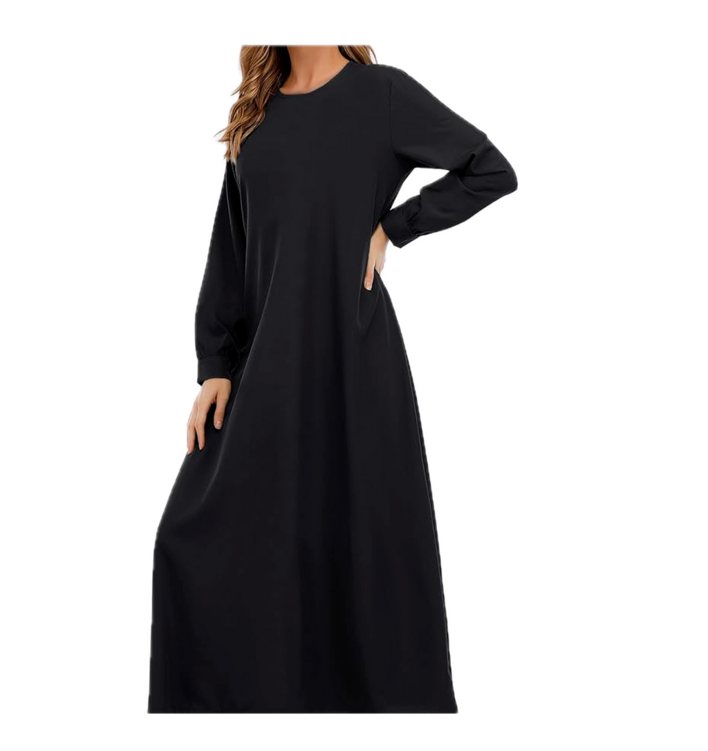 Abetteric Women Solid Color Zipper Abaya Muslim Dress w/ Pockets Islamic Prayer