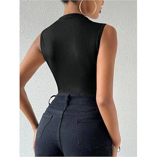 MSRP $30 Milumia Women's XL Black Ruched Tank Top Sleeveless Mock Neck Bodysu