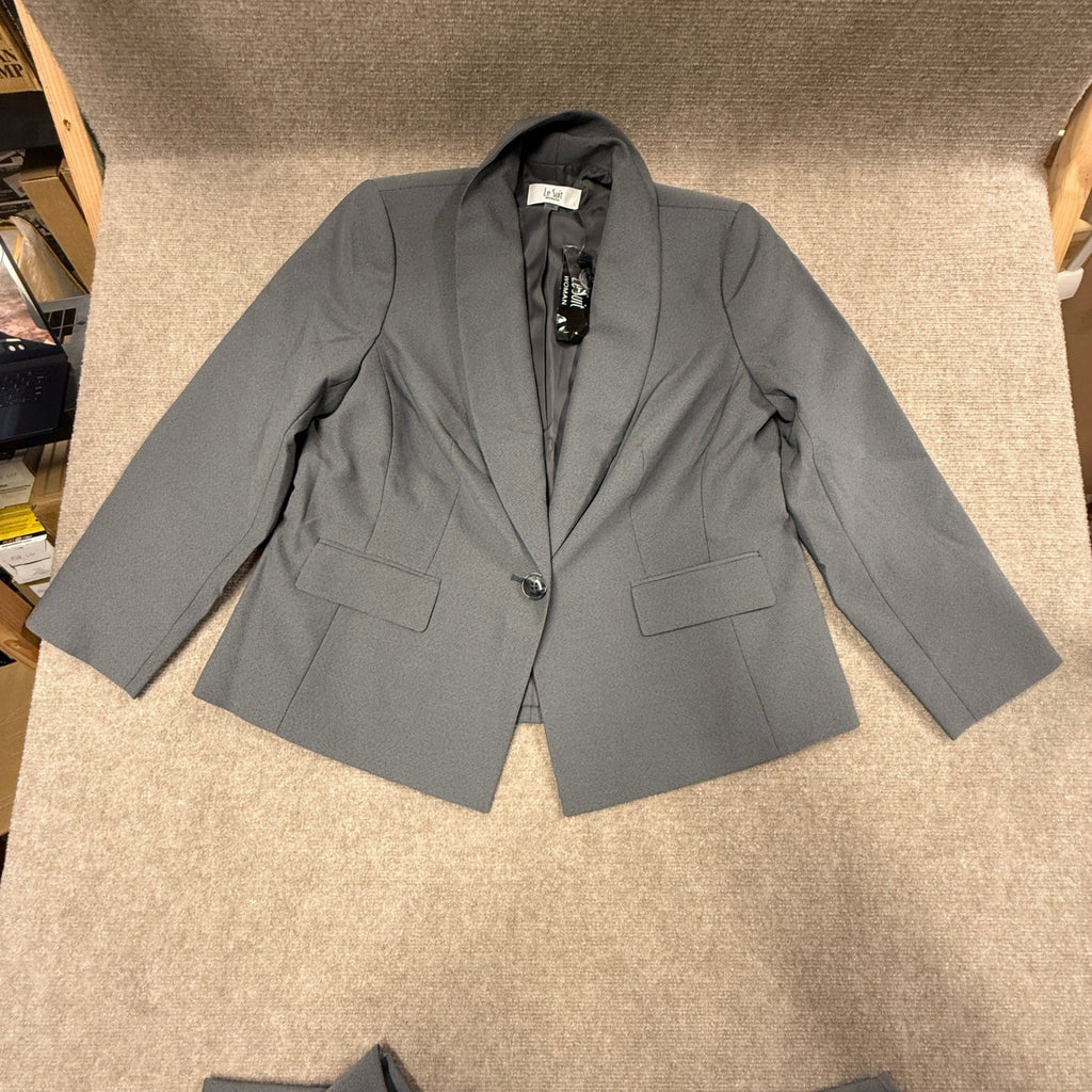 MSRP $160 Le Suit Womens 14W Grey 2 Piece Straight Leg Pant Suit