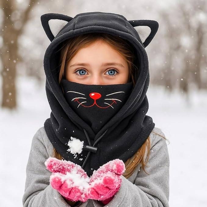 BLUEMARS Kids Size Small Cat Winter Hat Balaclava, Fleece Cold-Weather Hood for