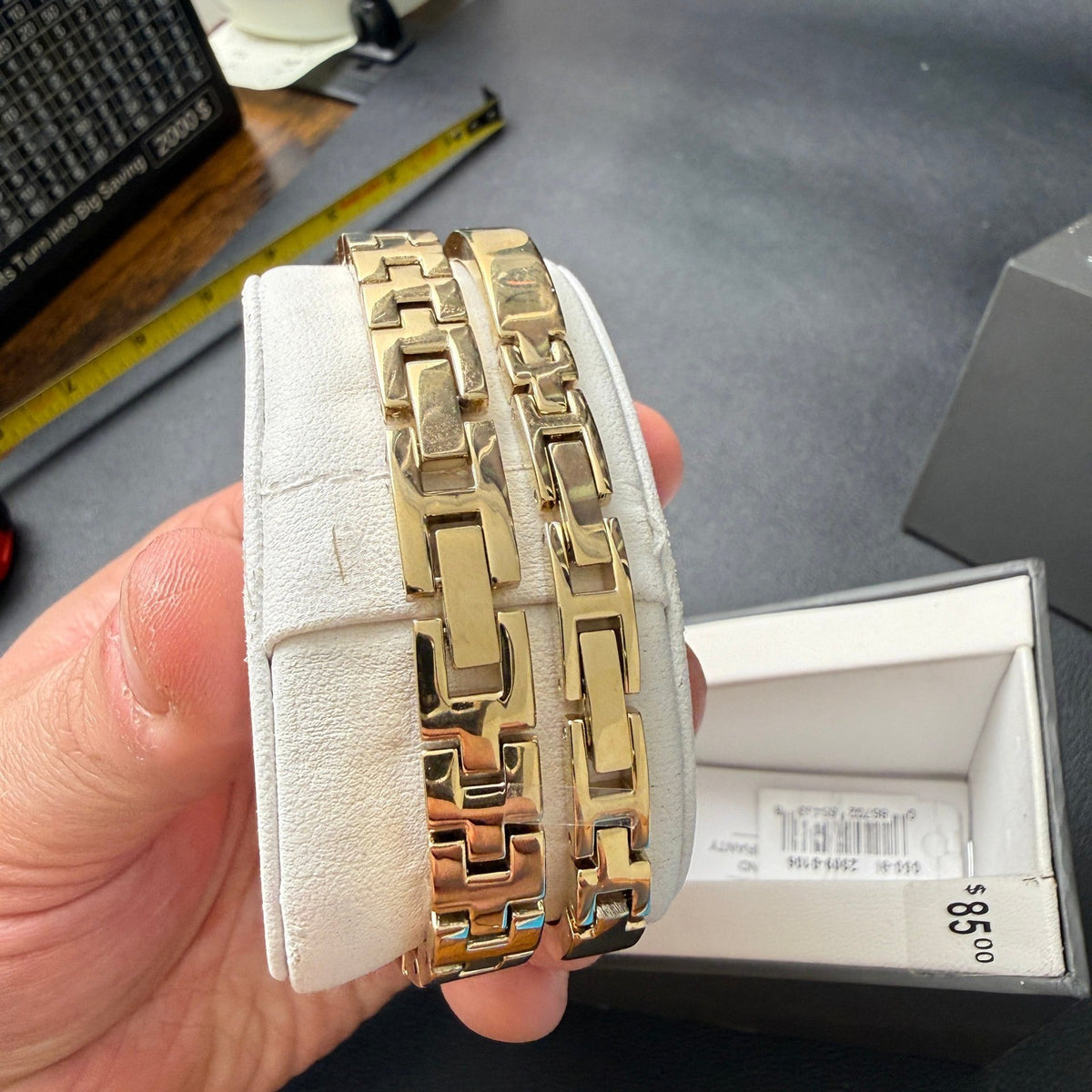 MSRP $85 Armitron 75/5720 Women's Gold/Black Tone Watch and Bracelet Set New B