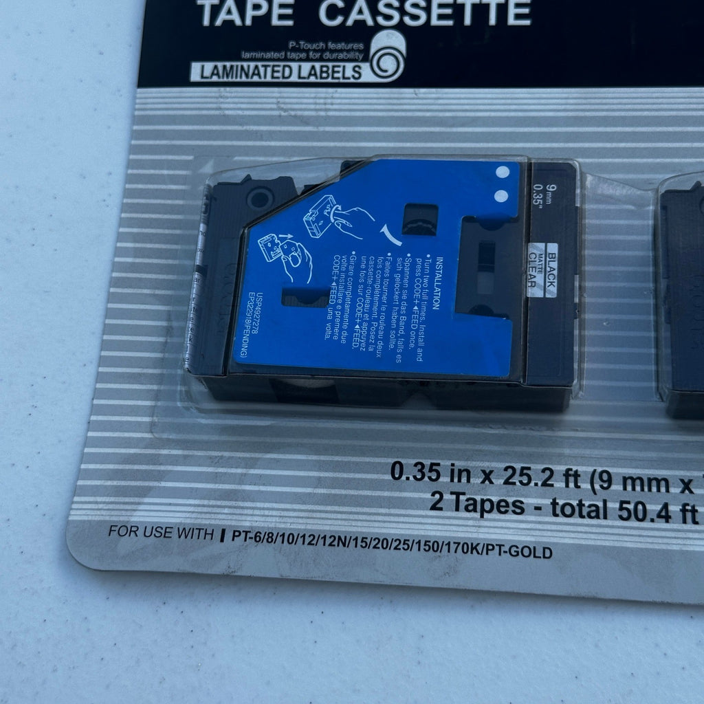 Pack of 2 Brother P-Touch TC-M0Z 0.35" x 25.2 ft Black On Clear Matte Tape
