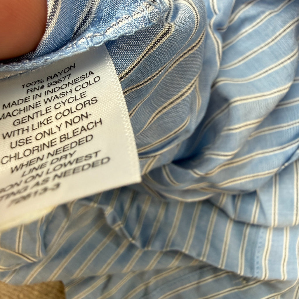 MSRP $44 A.N.A Womens L, XL Blue Stripe Short Sleeve Button-Down Shirt Blouse P