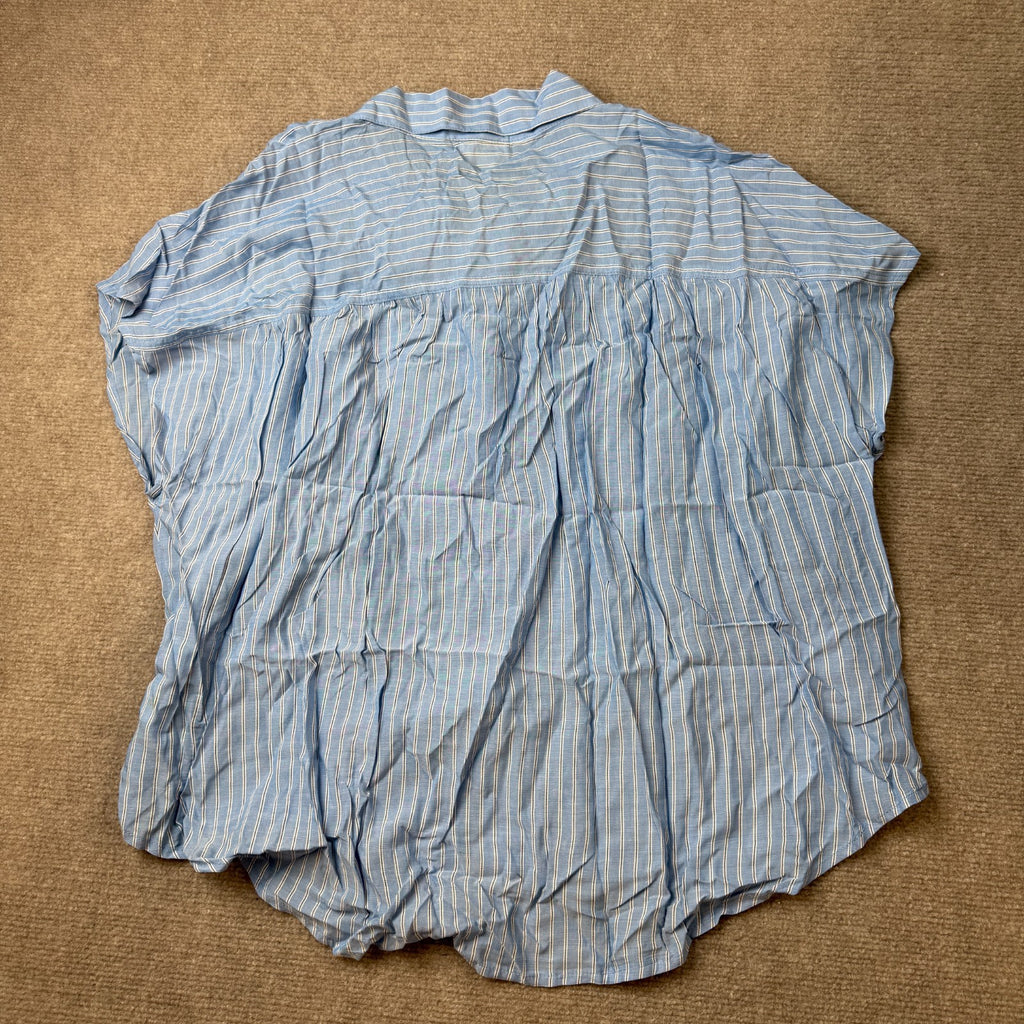 MSRP $44 A.N.A Womens L, XL Blue Stripe Short Sleeve Button-Down Shirt Blouse P