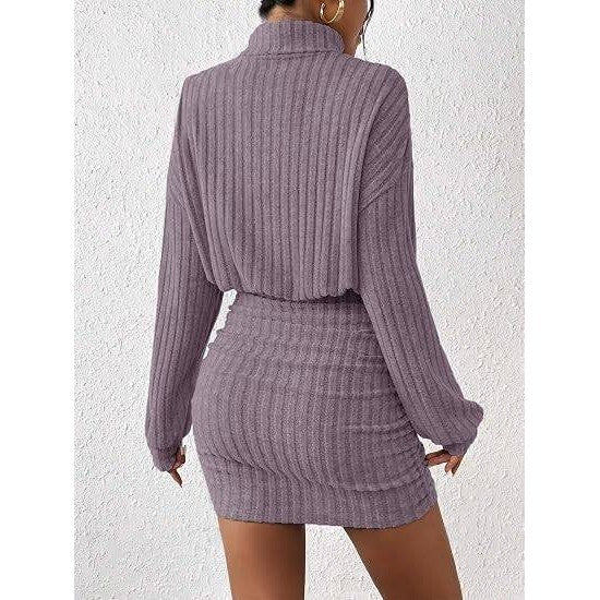 MSRP $26 AUXDIO Women's L Purple Mock Neck Sweater Dress Fall Long Lantern