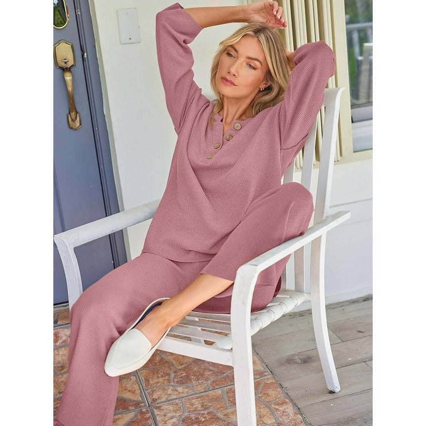 LILLUSORY Women's XL Dark Pink Lounge Cozy Knit Wide Leg Pants Sweatpants