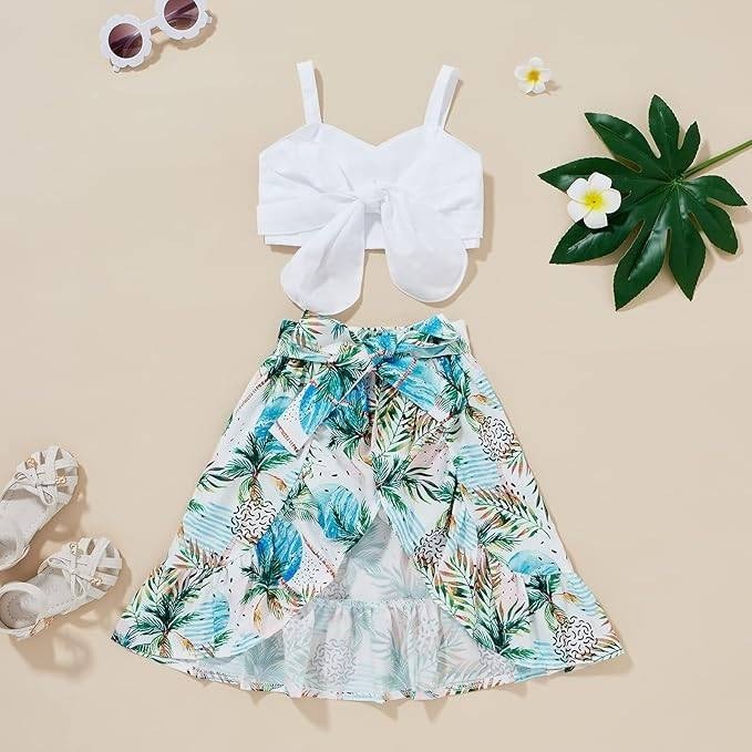 MSRP $20 Toddler Girl 3T-4T 2pcs Set Ruffle Crop Top & Boho Floral Skirt Summ