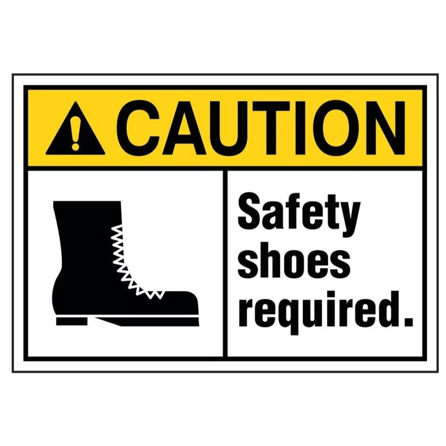 Set of 4 Uline S-25339 Safety Shoes Required Sign Vinyl 7x10", Adhesive-Backed